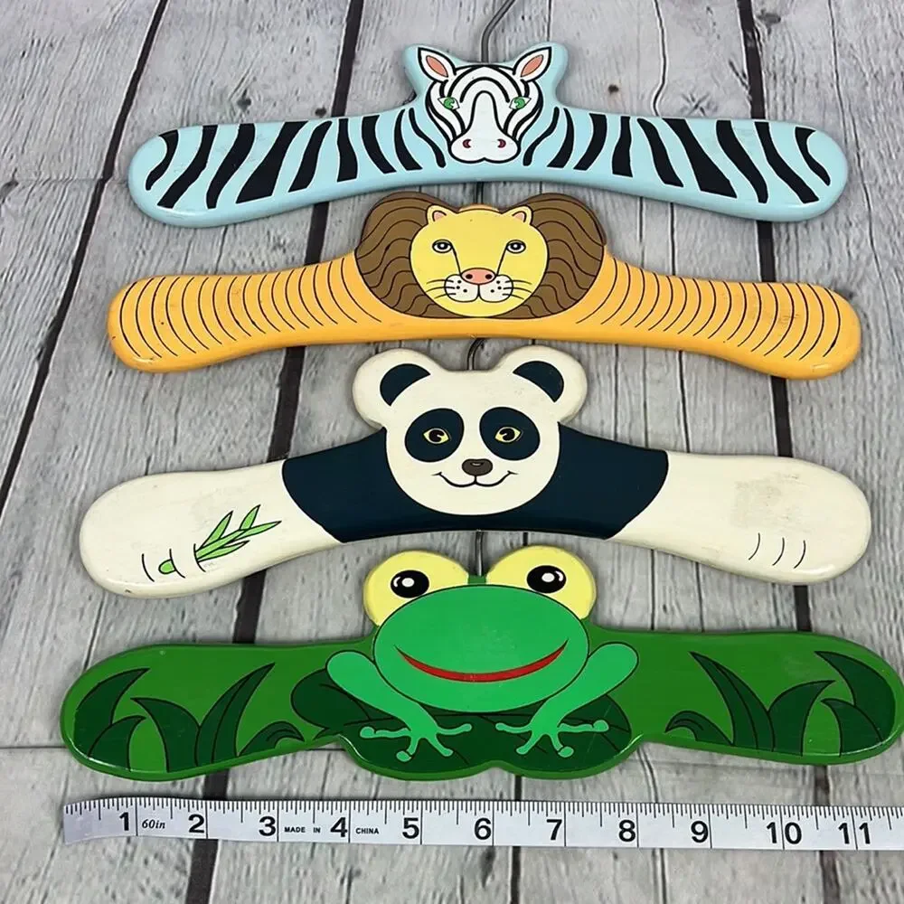 Vintage ZM International Hangers Hand Painted Animal Wood Set of 4 Retro Y2K